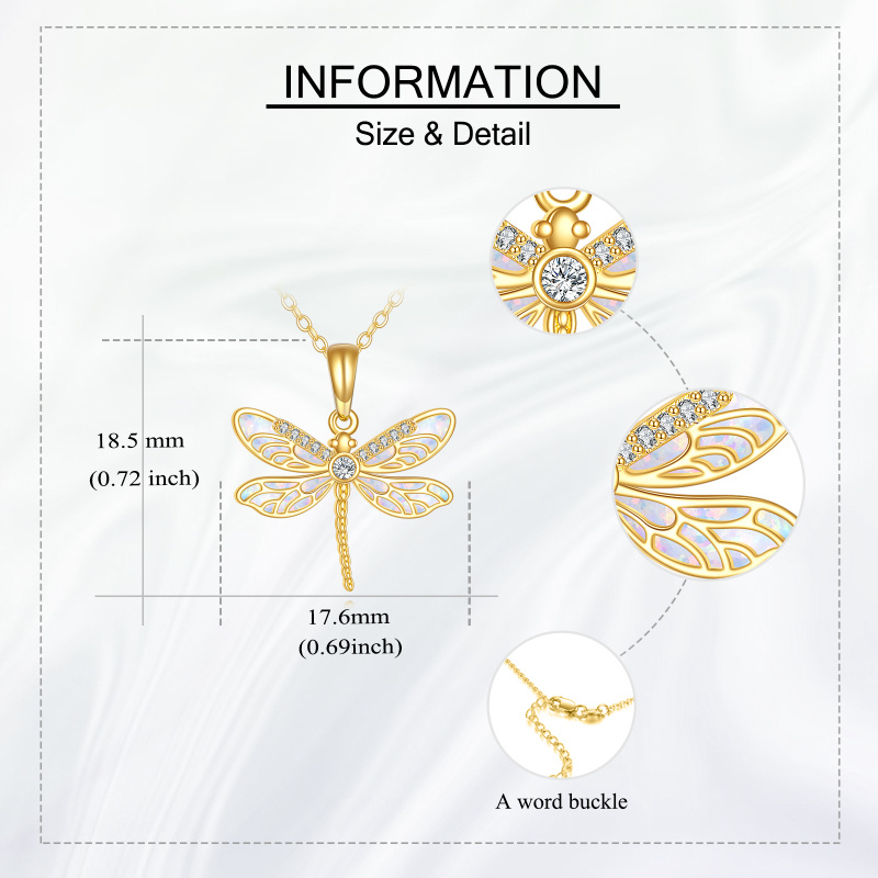 18K Gold Cubic Zirconia & Opal Dragonfly Pendant Necklace-5