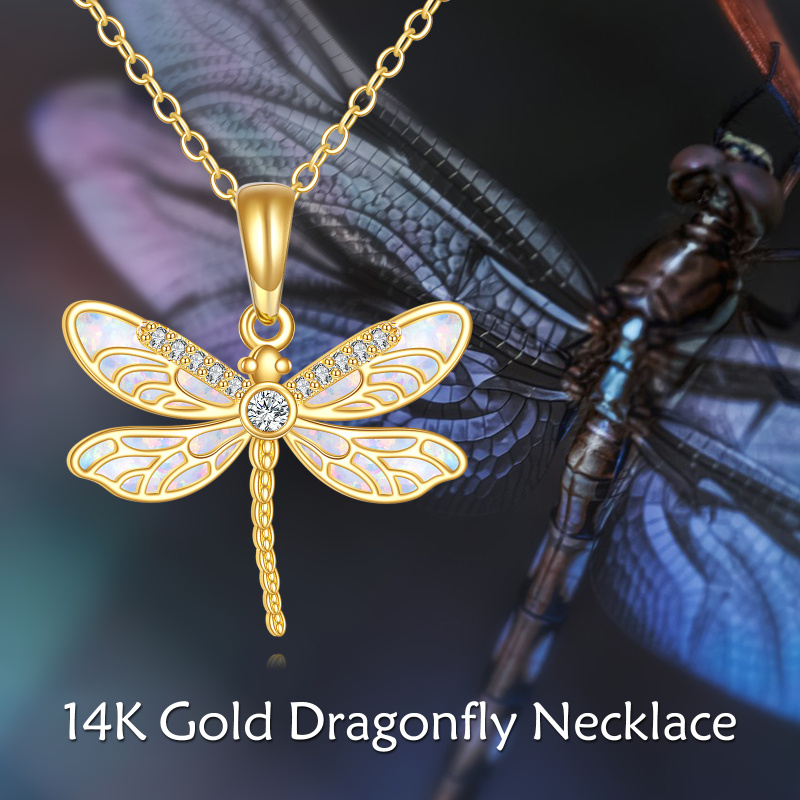 18K Gold Cubic Zirconia & Opal Dragonfly Pendant Necklace-6