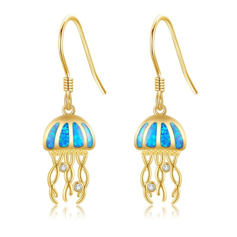 Ohrhänger in Quallenform aus 18-karätigem Gold mit Zirkonia und Opal für Damen-1