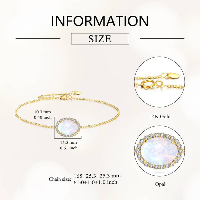 10K Gold Cubic Zirconia & Opal Oval Shaped Charm Bracelet-4