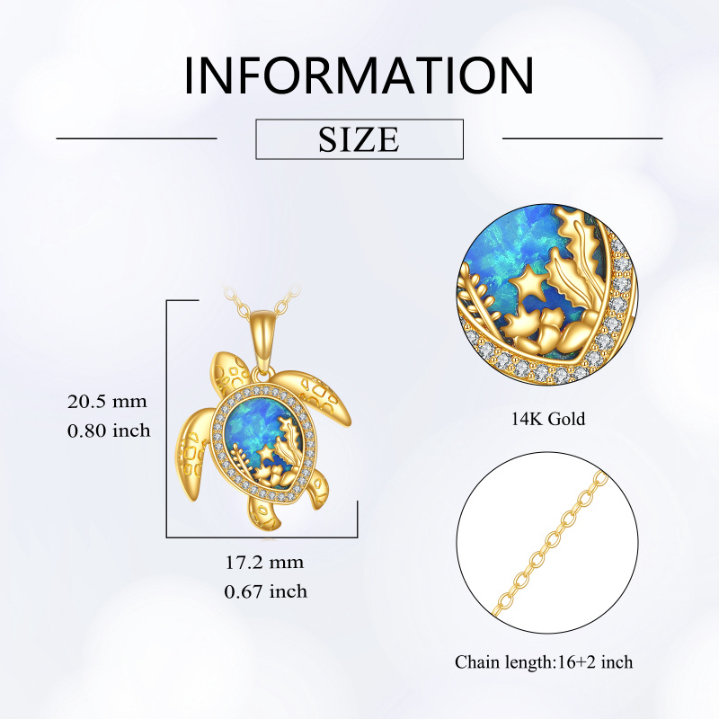 Collier avec pendentif tortue de mer en zirconium cubique et opale doré 14K-4