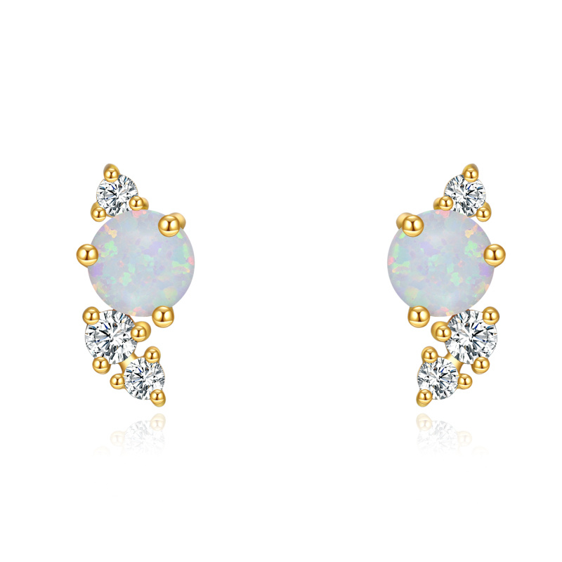 10K Gold Cubic Zirconia & Opal Stud Earrings-1