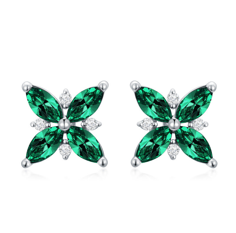 Pendientes de botón de orquídea con circonitas cúbicas y oro de 14 quilates-1