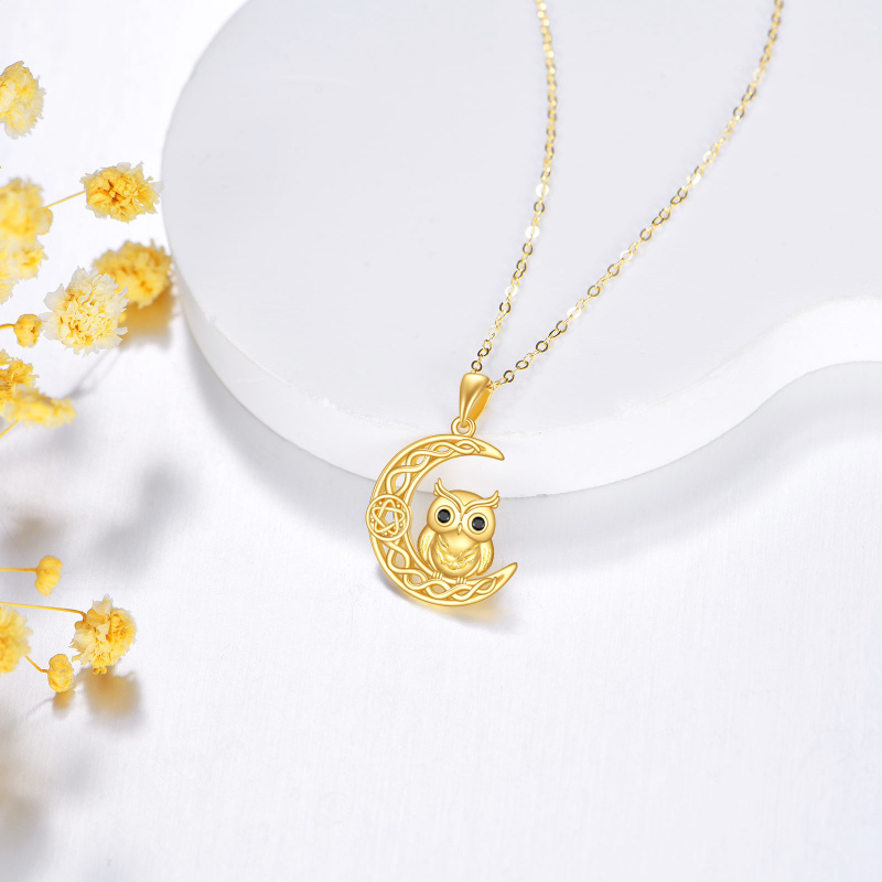 10K Gold Cubic Zirconia Owl & Celtic Knot Pendant Necklace-3