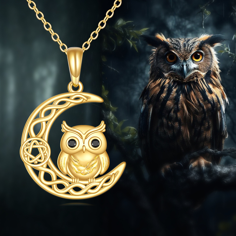10K Gold Cubic Zirconia Owl & Celtic Knot Pendant Necklace-5