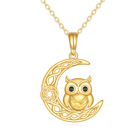 10K Gold Cubic Zirconia Owl & Celtic Knot Pendant Necklace