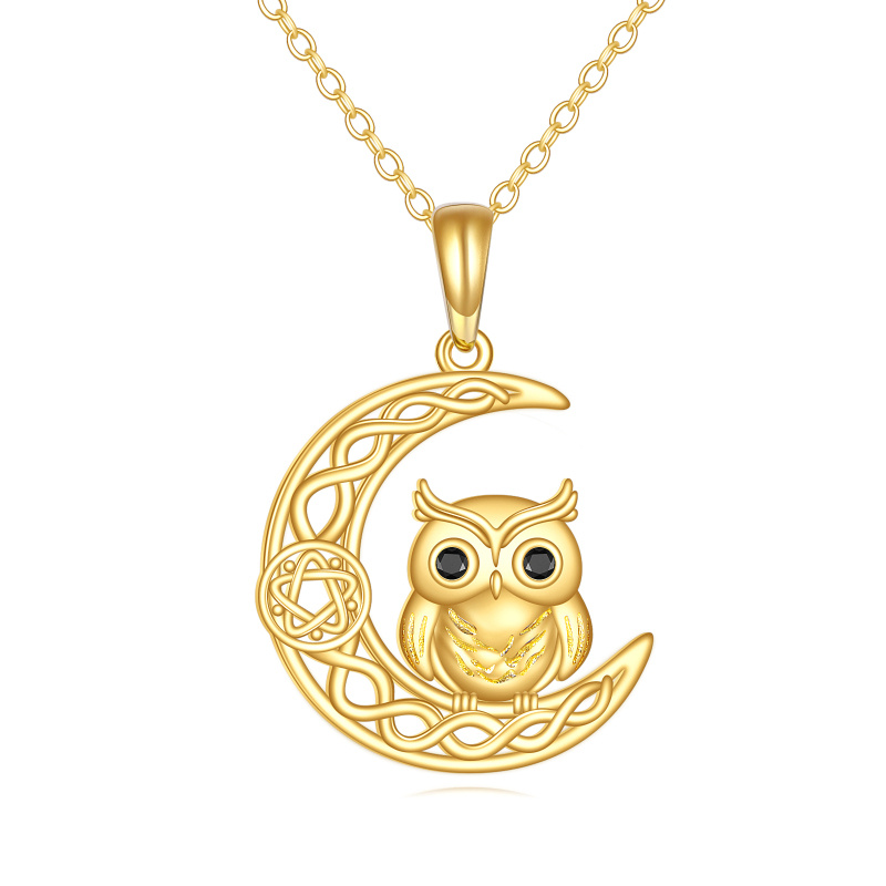 10K Gold Cubic Zirconia Owl & Celtic Knot Pendant Necklace-1