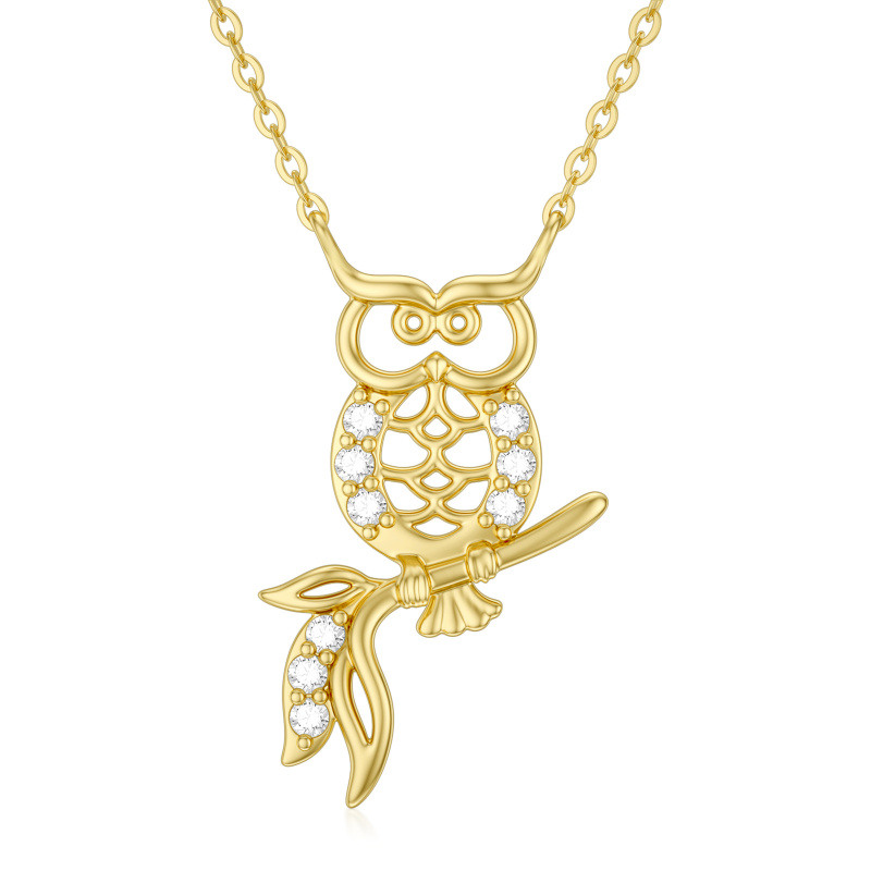 Collier pendentif hibou en or 9 carats et zircon cubique-1
