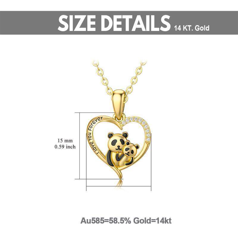 10K Gold Cubic Zirconia Panda & Heart Pendant Necklace with Engraved Word-6