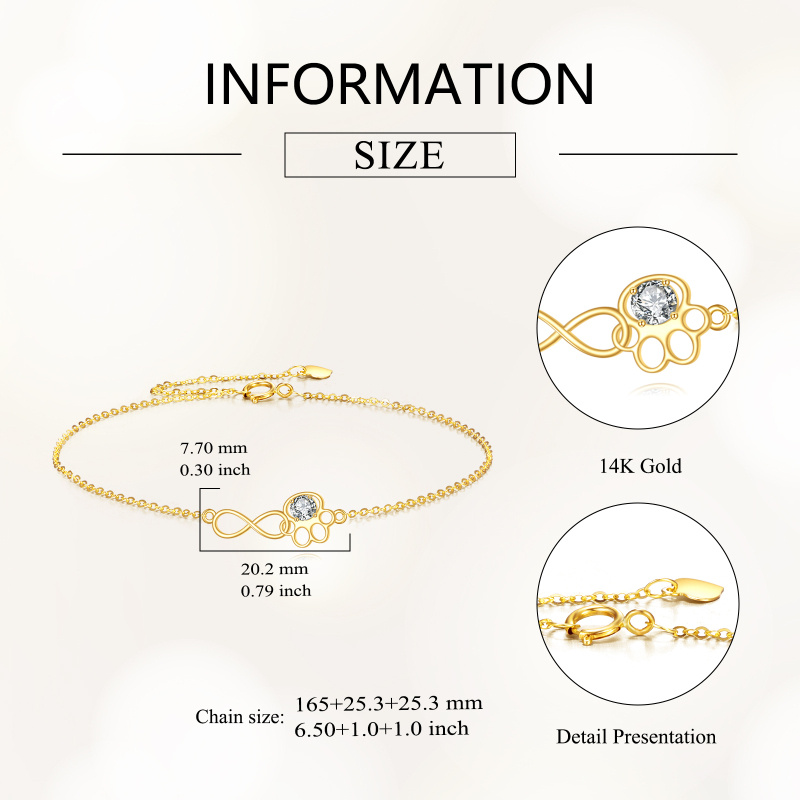 14K Gold Cubic Zirconia Paw Charm Bracelet-4