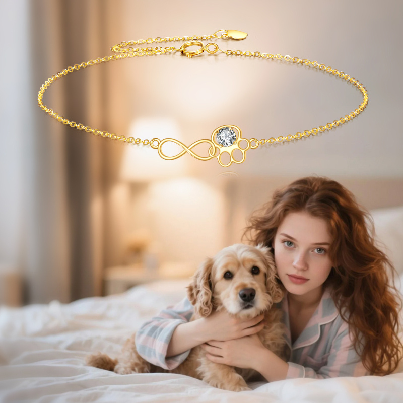 14K Gold Cubic Zirconia Paw Charm Bracelet-5