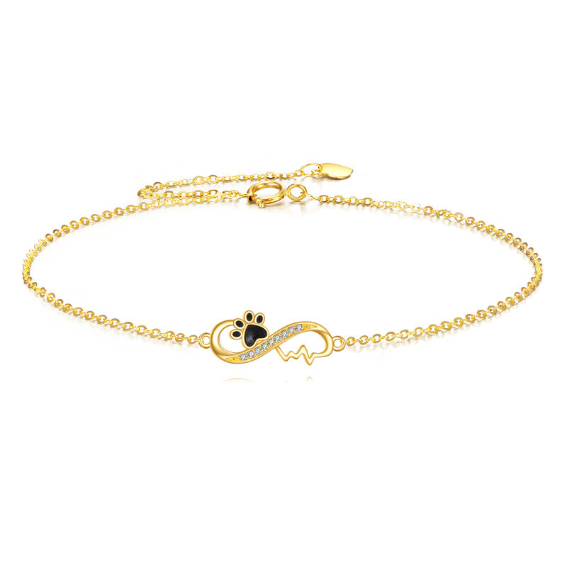 10K Gold Cubic Zirconia Paw & Electrocardiogram & Infinity Symbol Charm Bracelet-1