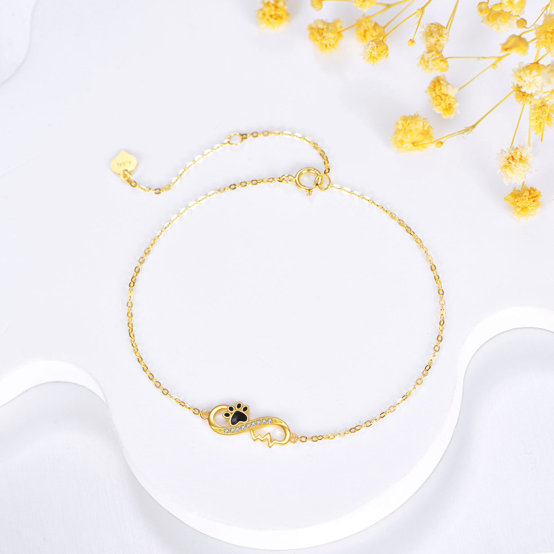 10K Gold Cubic Zirconia Paw & Electrocardiogram & Infinity Symbol Charm Bracelet-4