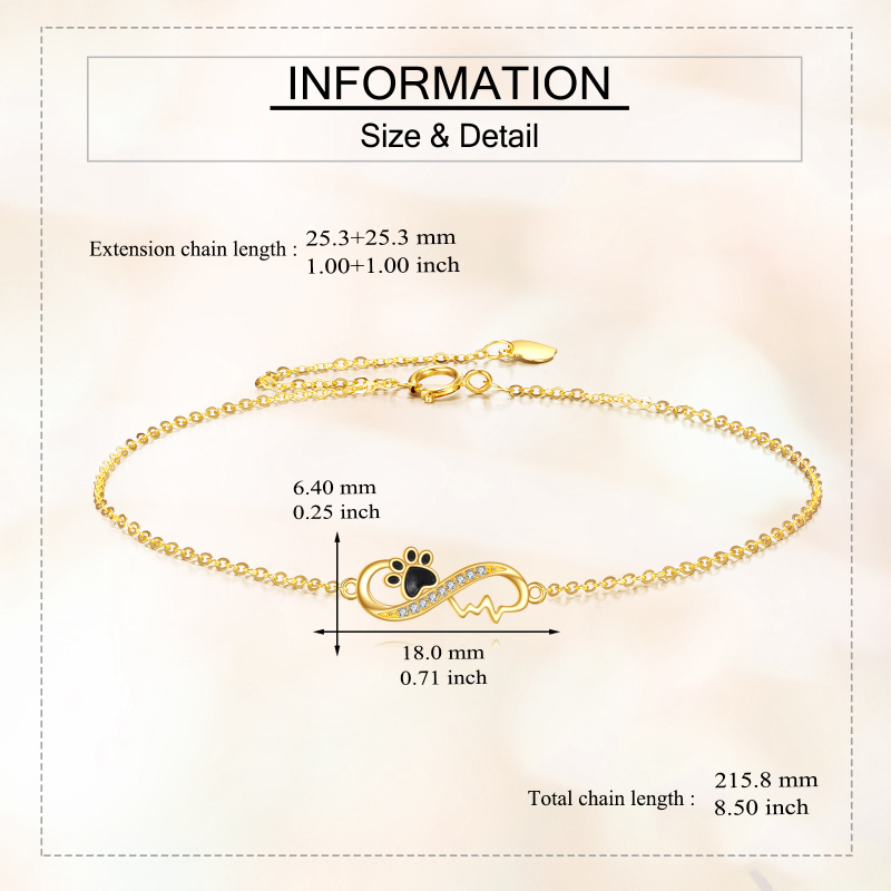 10K Gold Cubic Zirconia Paw & Electrocardiogram & Infinity Symbol Charm Bracelet-5