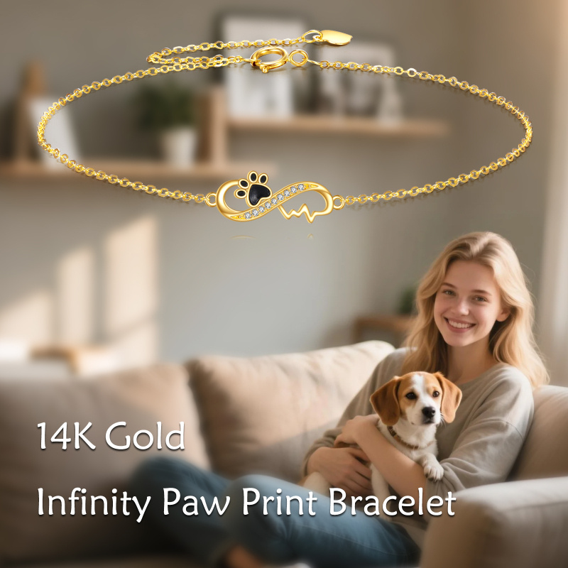 10K Gold Cubic Zirconia Paw & Electrocardiogram & Infinity Symbol Charm Bracelet-6