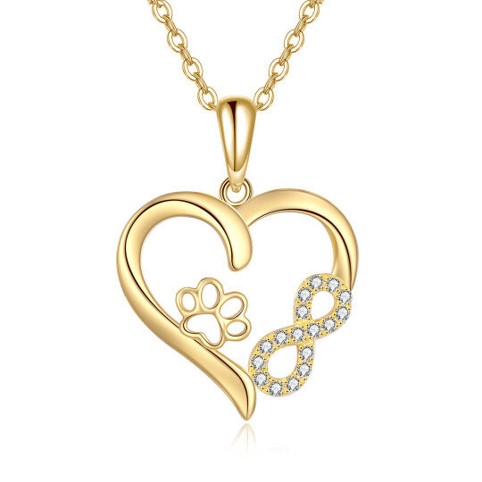 10K Gold Cubic Zirconia Paw & Heart & Infinity Symbol Pendant Necklace