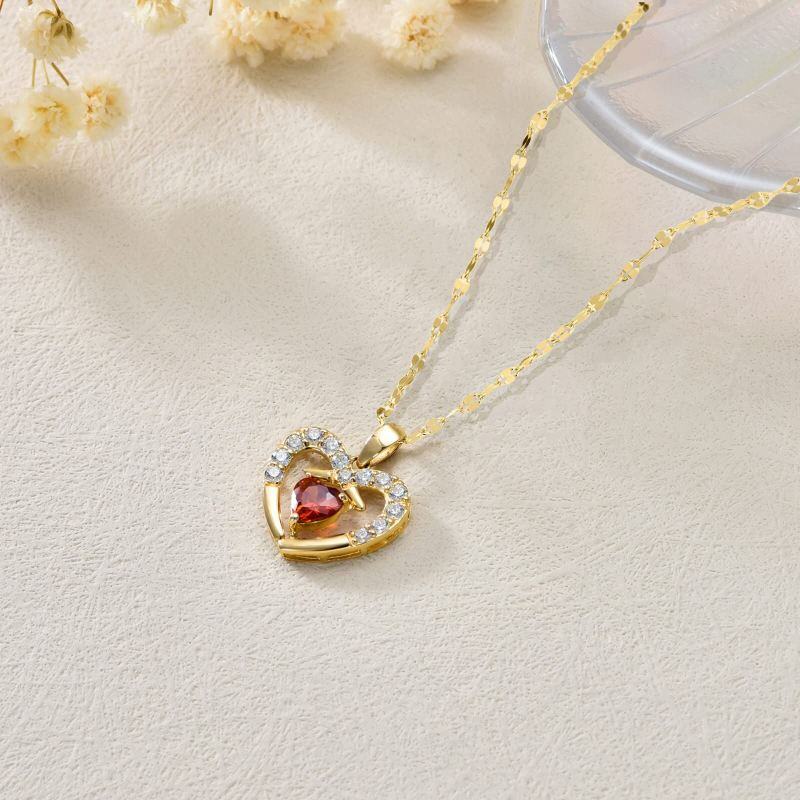Collar de oro de 18 quilates de circonio cúbico y perla colgante de corazón-4