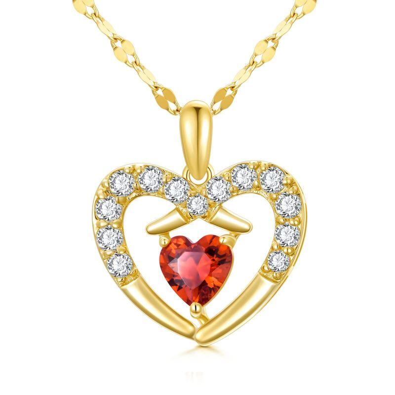 Collar de oro de 18 quilates de circonio cúbico y perla colgante de corazón-1