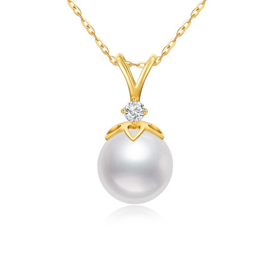 10K Gold Cubic Zirconia & Pearl Pendant Necklace