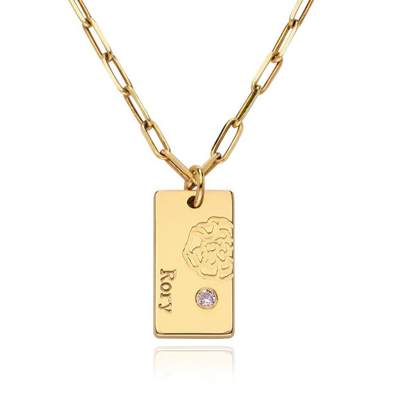 Halskette mit Anhänger aus 9-karätigem Gold, Zirkonia und personalisiertem Geburtsstein und Geburtsblume für Damen-1