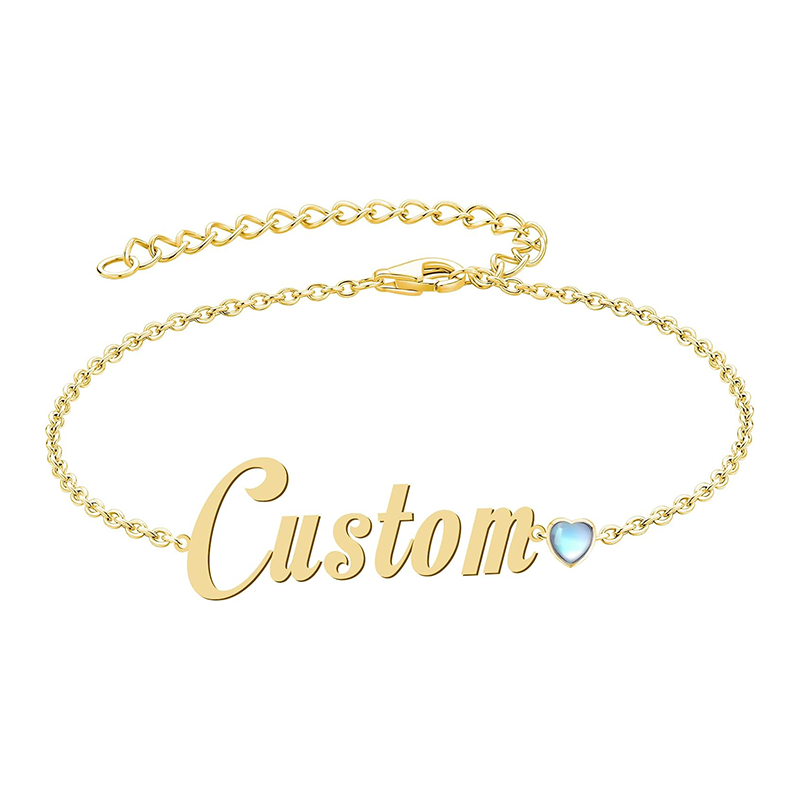10K Gold Cubic Zirconia Personalized Birthstone Classic Name Charm Bracelet for Women-1