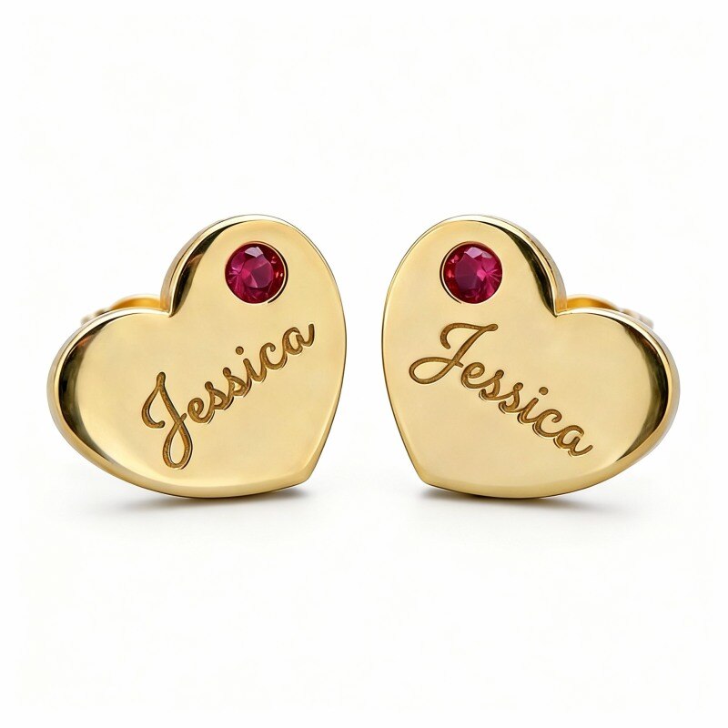 Aretes de tachuelas de corazón con oro de 14 quilates, circonitas cúbicas personalizadas, grabado y diseño de corazón-1
