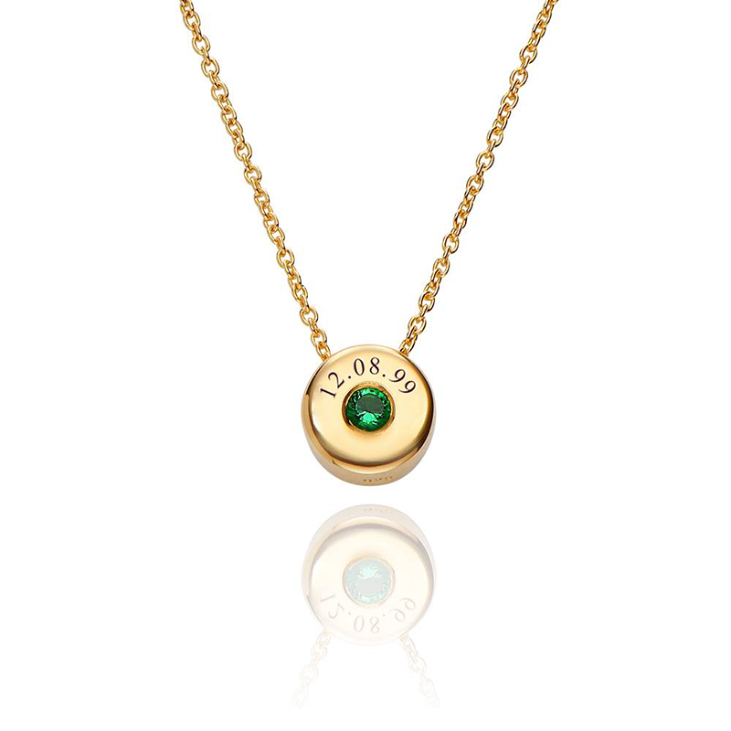 18K Gold Cubic Zirconia Personalized Birthstone Engraving Pendant Necklace-1