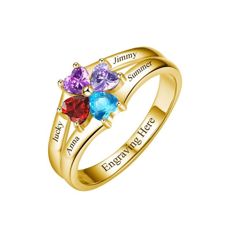 14-karätiger Goldring mit Zirkonia, personalisiertem Geburtsstein und Gravur-1