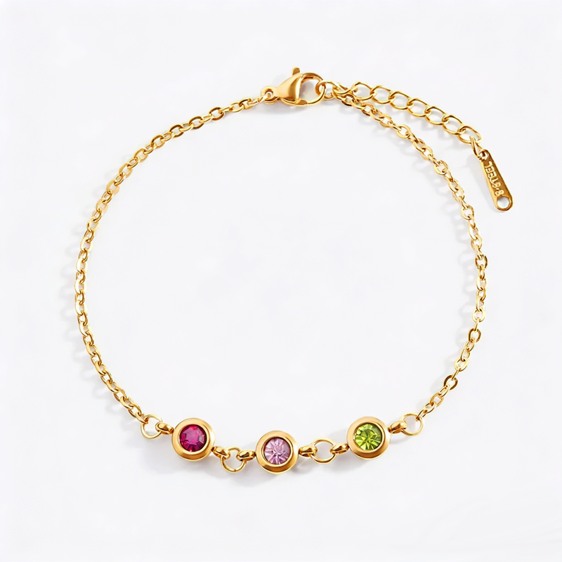 Bracelet à breloques en or 18 carats avec zircon cubique, pierre de naissance personnalisée, grand-mère, mère et sœurs-1