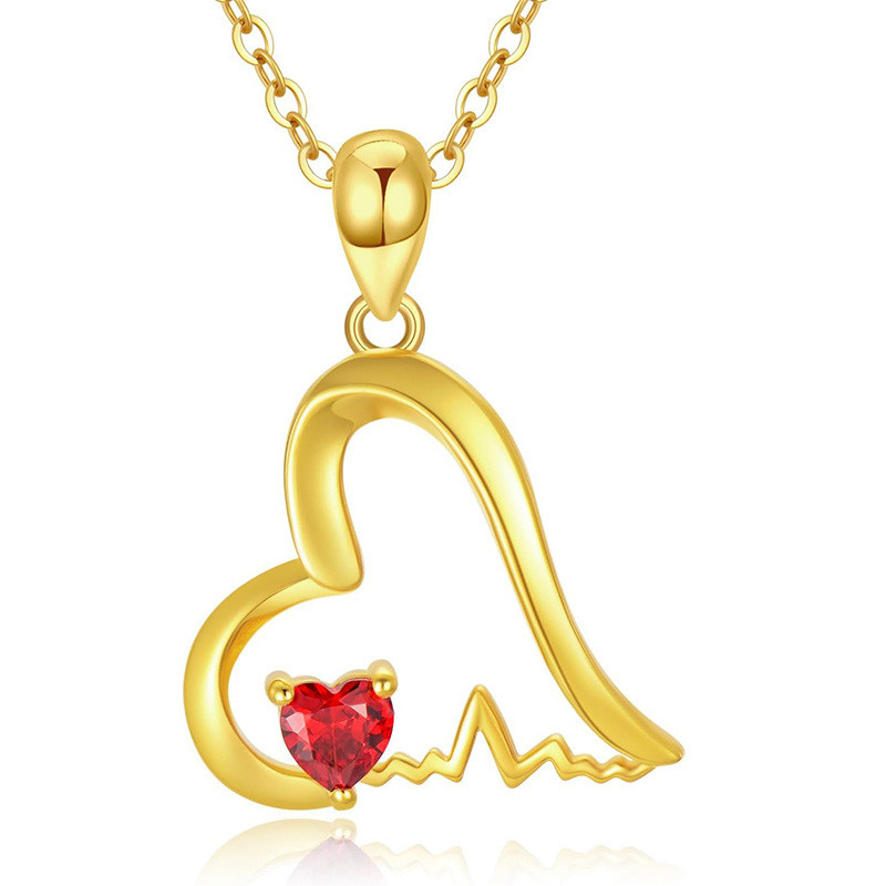 Collar de corazón personalizado con piedra natal y circonita cúbica en oro de 18 quilates para mujer-1