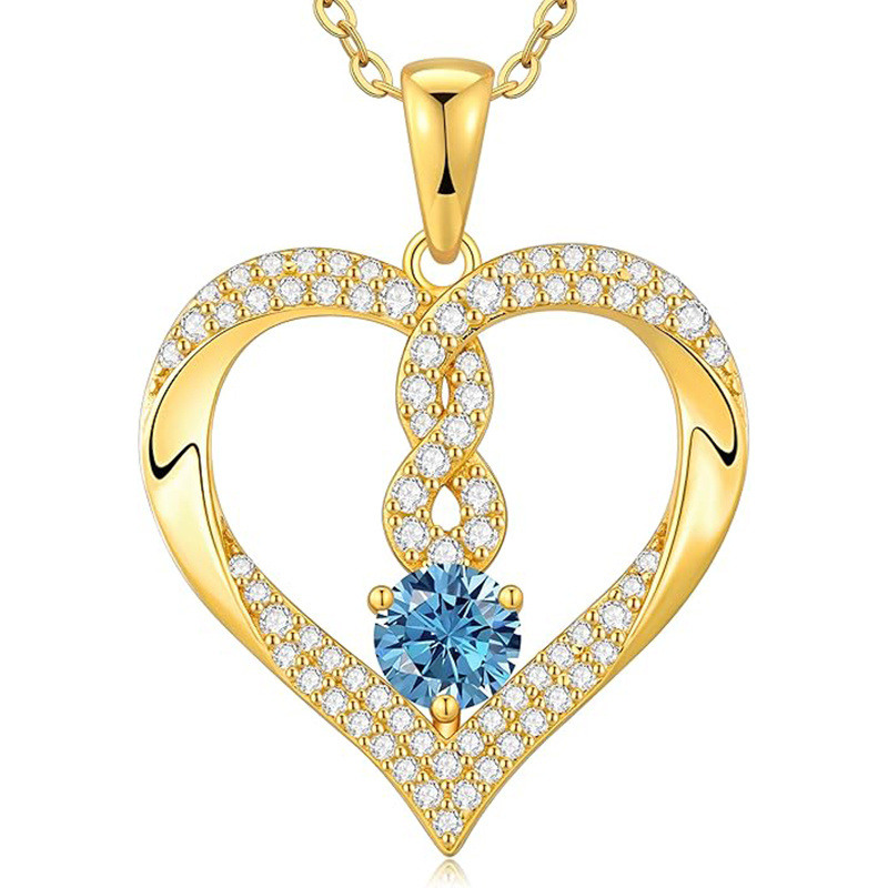 Collier cœur personnalisé en or 14 carats et zircon cubique, pierre de naissance, pour femme-1