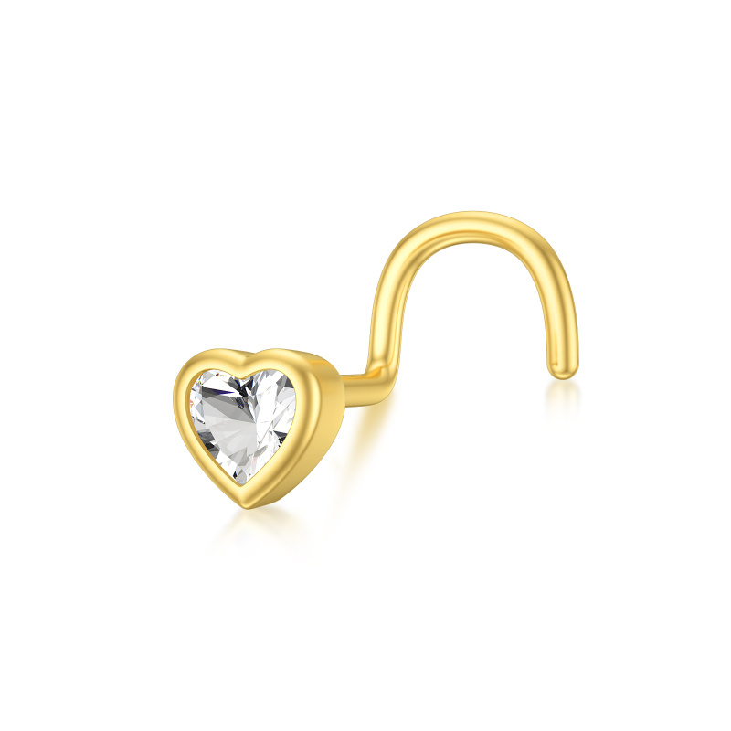 Piercing de nariz personalizado em ouro de 18 quilates com zircónia cúbica, pedra de nascimento e coração-1
