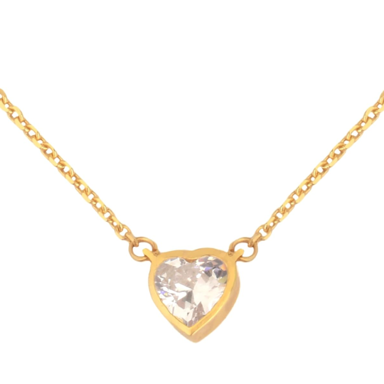 Collar con colgante de corazón con piedra de nacimiento personalizada de circonita cúbica en oro de 14 quilates