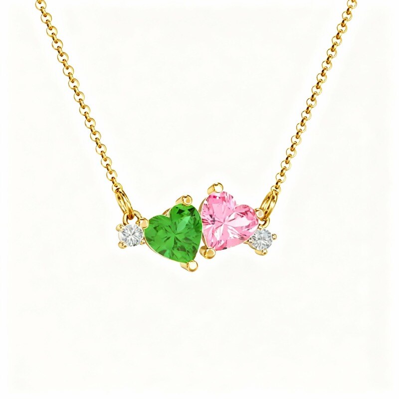 18K Gold Cubic Zirconia Personalized Birthstone & Heart Pendant Necklace-1