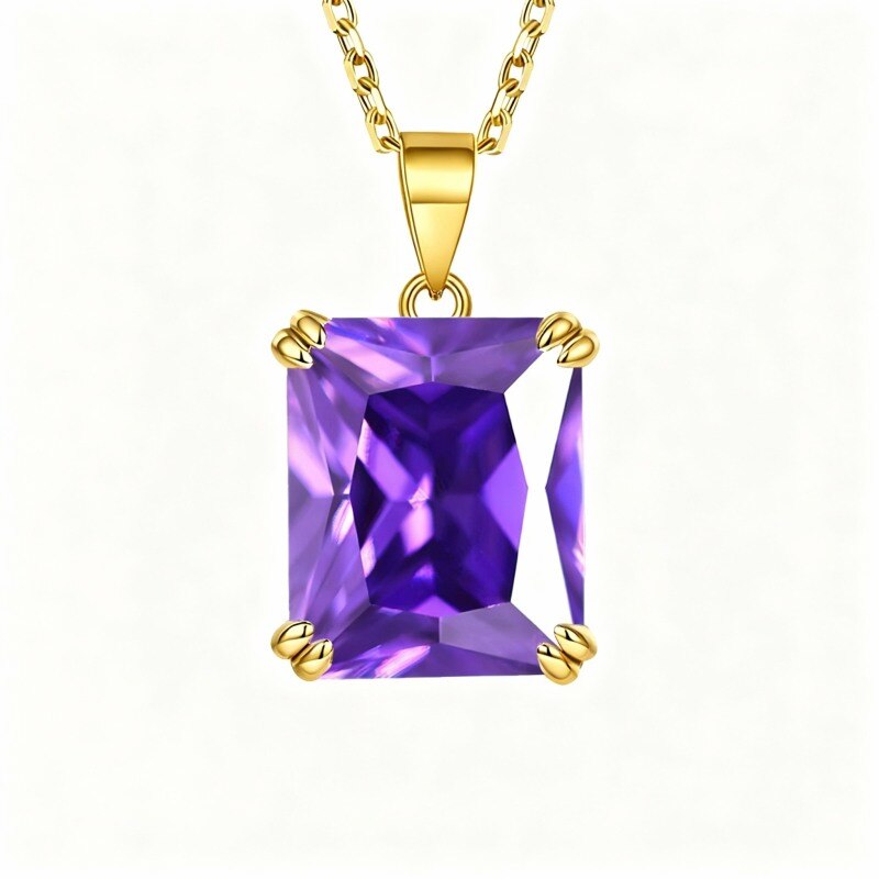 14K Gold Cubic Zirconia Personalized Birthstone Pendant Necklace-1
