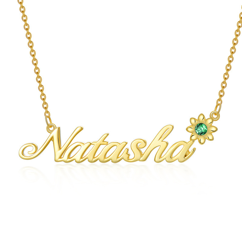 Collar con colgante de piedra natal personalizado de circonita cúbica en oro de 10 quilates-1