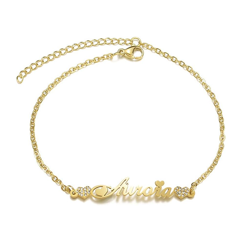 18K Gold Cubic Zirconia Personalized Classic Name Charm Bracelet for Women-1