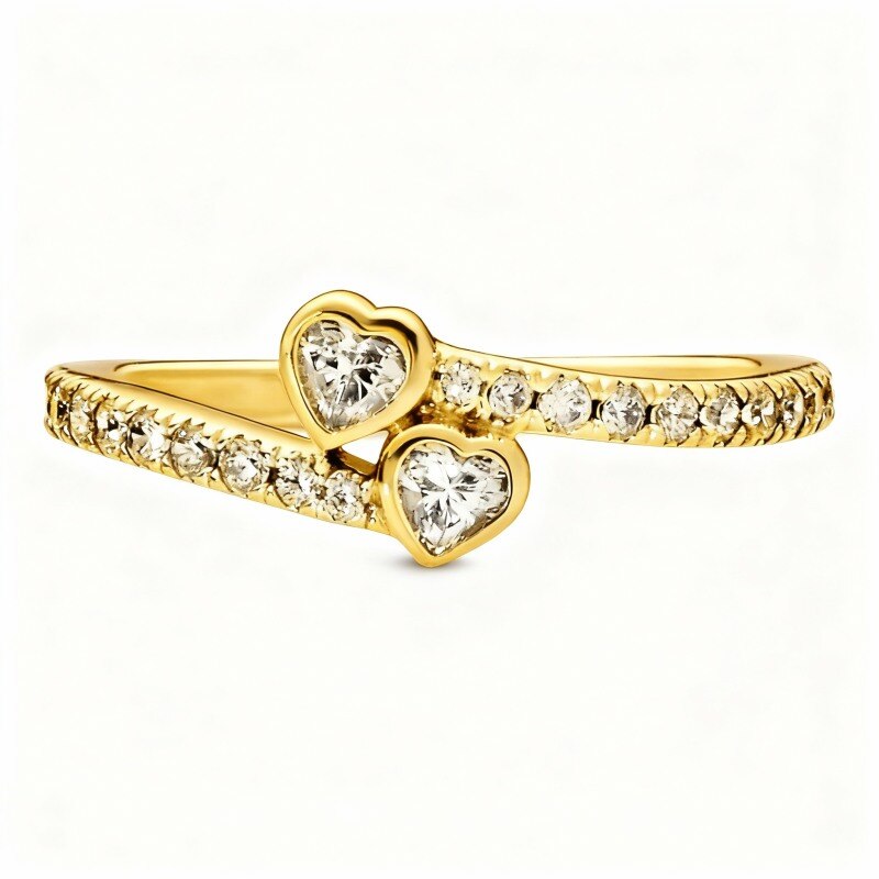 Bague personnalisée en or 18 carats avec zircon cubique, gravure et cœur-1