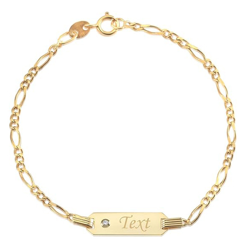 Pulsera de identificación personalizada con grabado de circonita cúbica en oro de 10 quilates para mujer-1