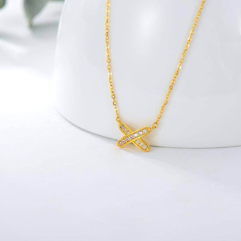 Collar con colgante de letra inicial personalizada con circonita cúbica de oro de 18 quilates-3