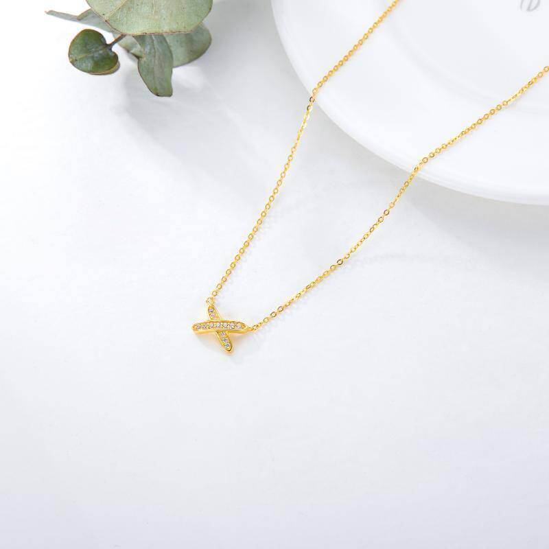 Collar con colgante de letra inicial personalizada con circonita cúbica de oro de 18 quilates-4
