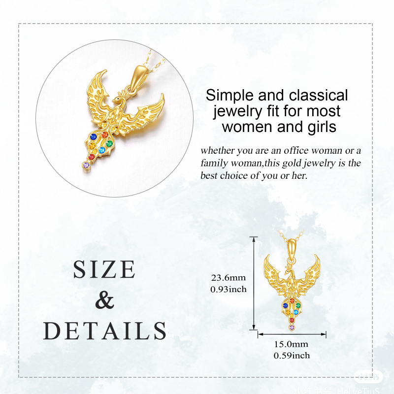 18K Gold Cubic Zirkonia Phoenix Anhänger Halskette-6