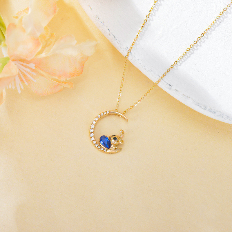 Collier à pendentif lapin et lune en zircone cubique doré 14K-3