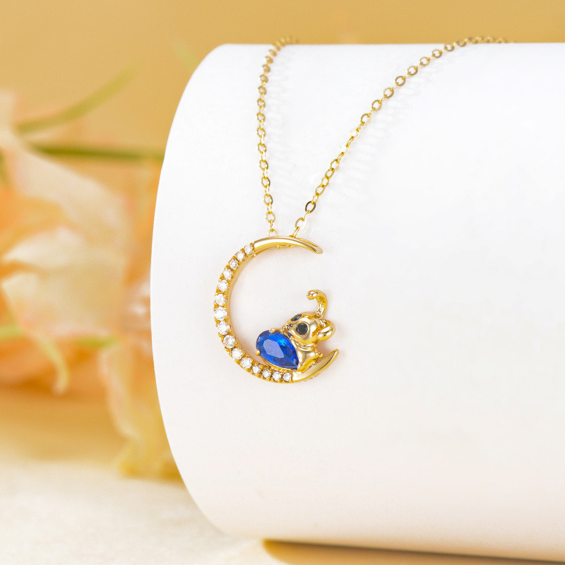 Collier à pendentif lapin et lune en zircone cubique doré 14K-4