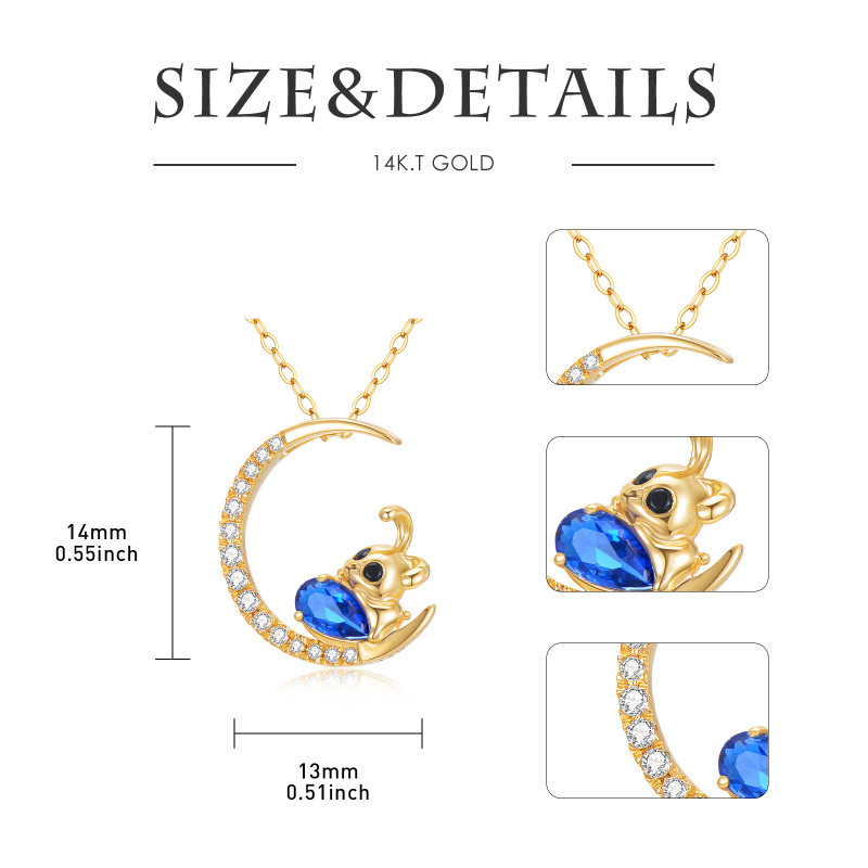 Collier à pendentif lapin et lune en zircone cubique doré 14K-5