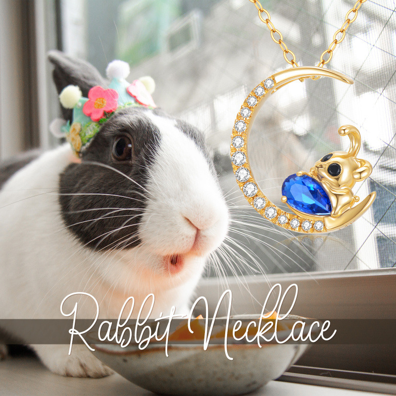Collier à pendentif lapin et lune en zircone cubique doré 14K-6