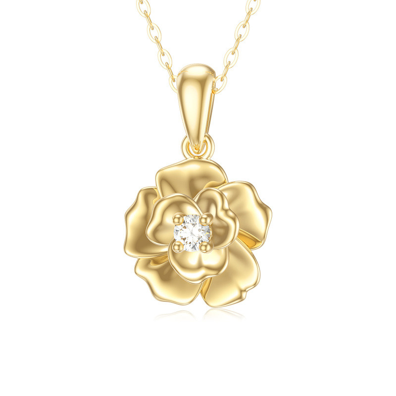 Collier pendentif rose en or 10 carats et zircon cubique-1