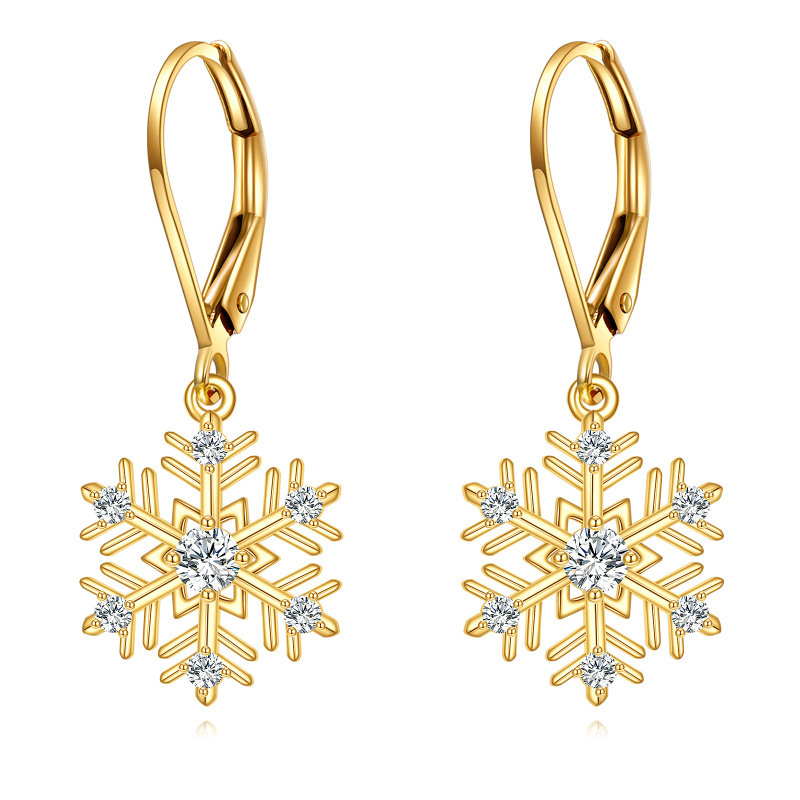 Pendientes colgantes de oro de 14 quilates con circonitas cúbicas en forma de copo de nieve-1