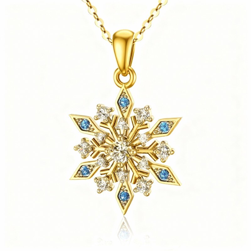 Collar con colgante de copo de nieve de circonita cúbica en oro de 18 quilates-1