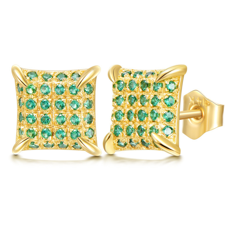 Pendientes cuadrados de oro de 10 quilates con circonitas cúbicas para mujer-1